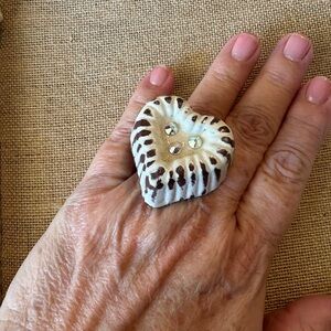 White Heart Ring with Rhinestones by Sookie Sookie! OOAK - Artist Made